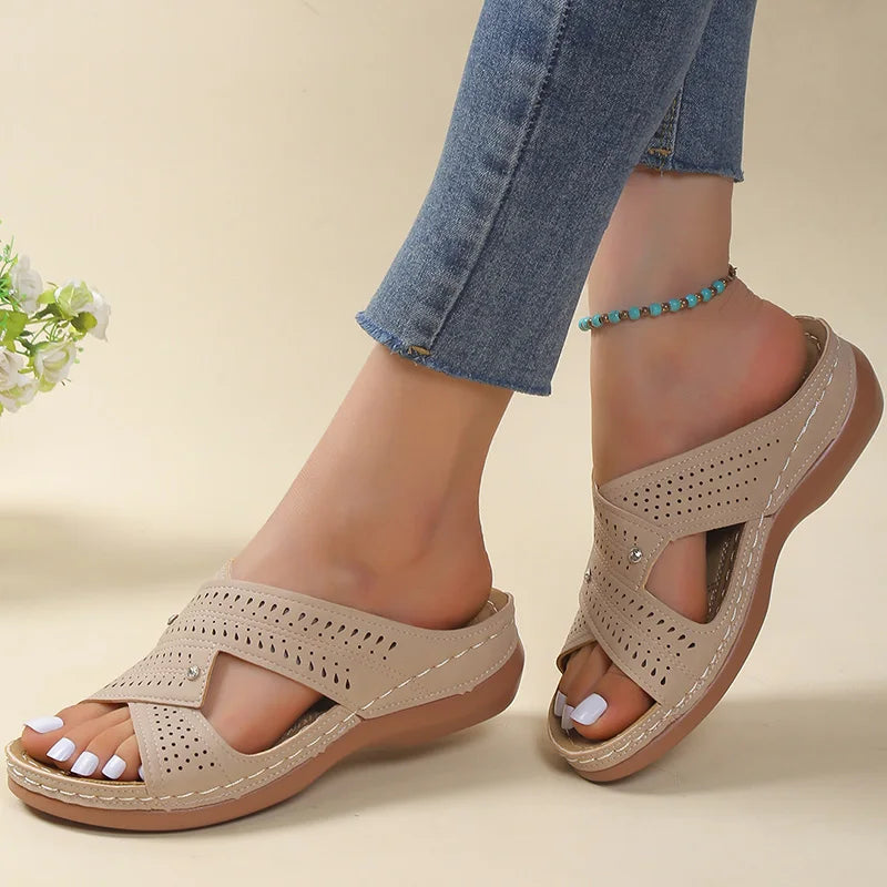 Dames Orthopedische Comfortabele Sandalen met Perforatie en Kruisende Bandjes