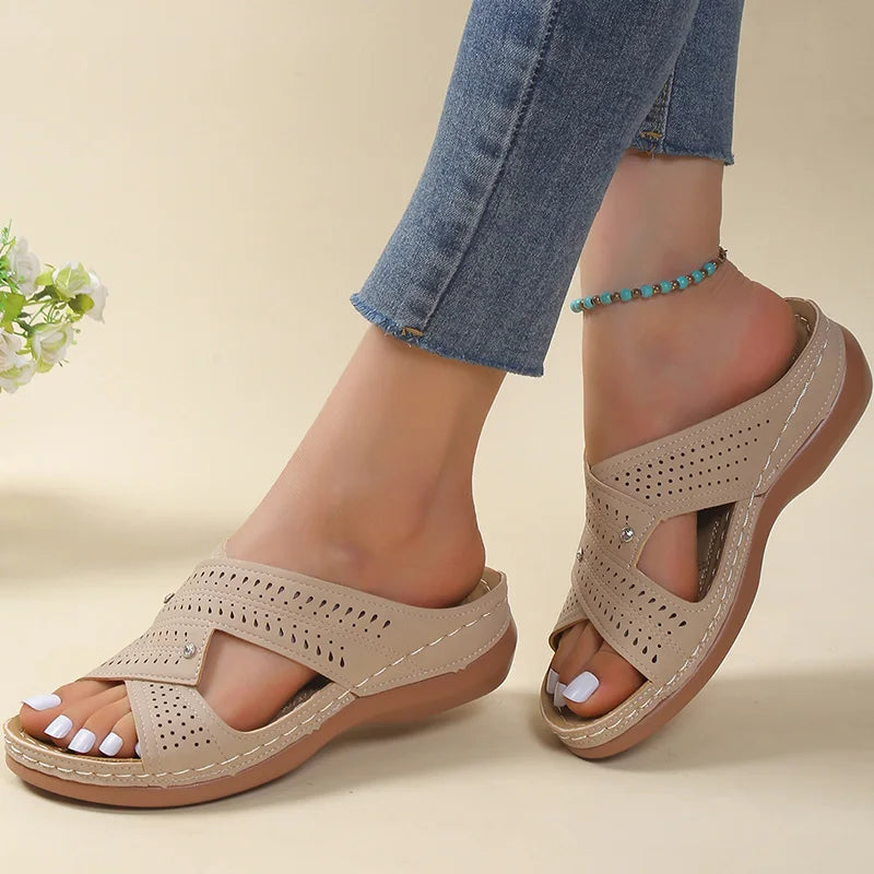 Dames Orthopedische Comfortabele Sandalen met Perforatie en Kruisende Bandjes