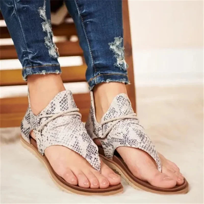 Abeline | Dames Sandalen met Slangenprint en Vetersluiting – Stijlvolle Zomerschoenen met Comfort