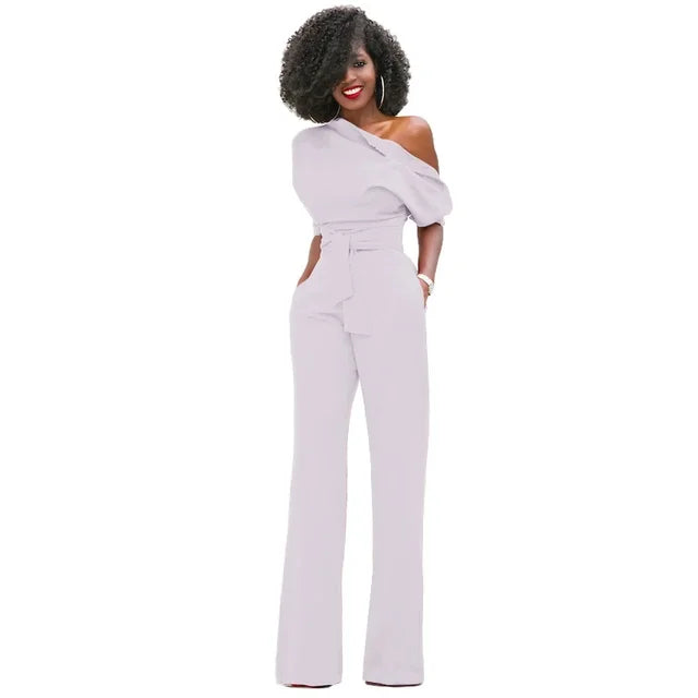 Eke | Dames Jumpsuit Effen Kleur – Comfortabele Wijde Pijpen en Moderne Schuine Kraag