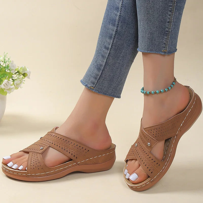 Dames Orthopedische Comfortabele Sandalen met Perforatie en Kruisende Bandjes