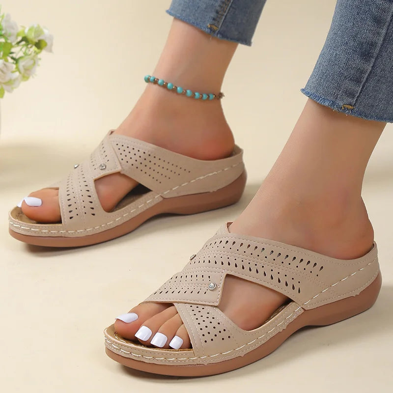 Dames Orthopedische Comfortabele Sandalen met Perforatie en Kruisende Bandjes