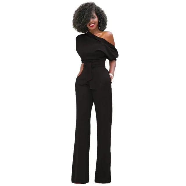 Eke | Dames Jumpsuit Effen Kleur – Comfortabele Wijde Pijpen en Moderne Schuine Kraag