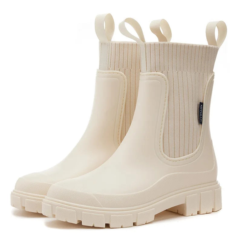Eira | Dames regenlaarzen met verhoogde hak en elastische sluiting – waterdicht & slipvast