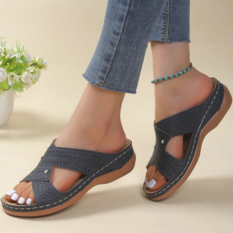 Dames Orthopedische Comfortabele Sandalen met Perforatie en Kruisende Bandjes