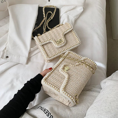 Madelaine | Rieten Handtas met Pareldetail