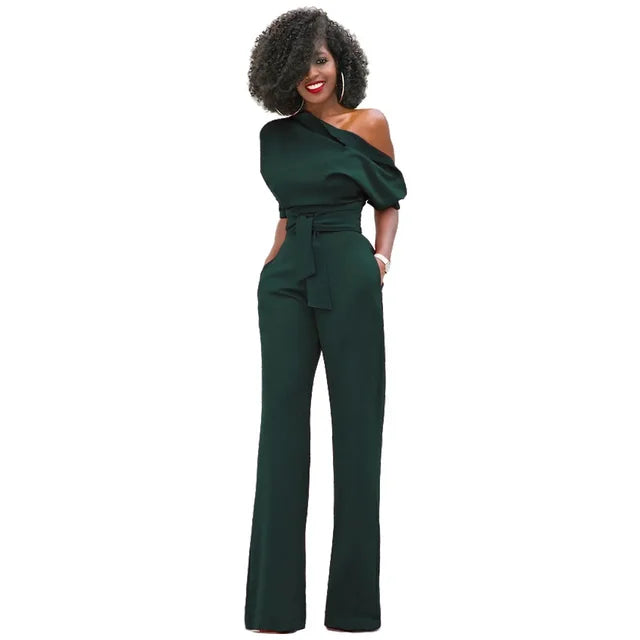 Eke | Dames Jumpsuit Effen Kleur – Comfortabele Wijde Pijpen en Moderne Schuine Kraag