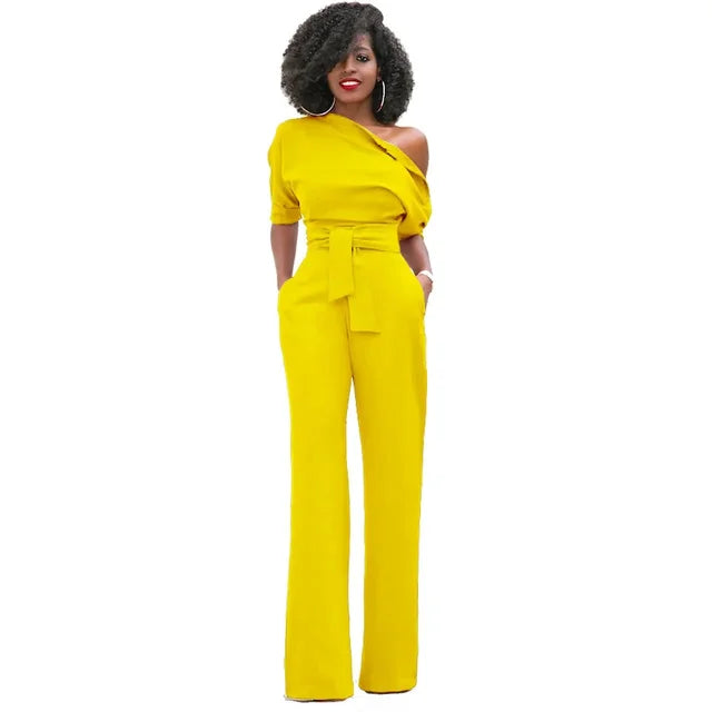 Eke | Dames Jumpsuit Effen Kleur – Comfortabele Wijde Pijpen en Moderne Schuine Kraag