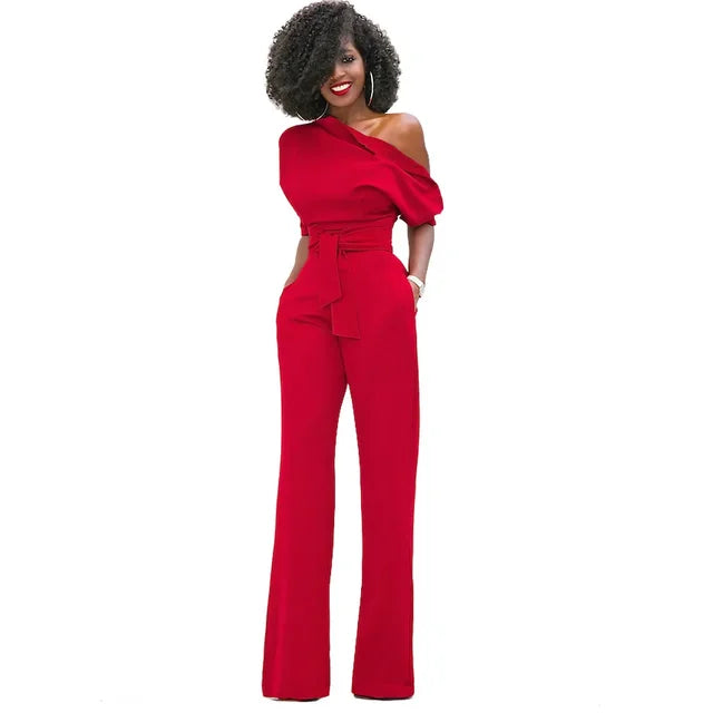 Eke | Dames Jumpsuit Effen Kleur – Comfortabele Wijde Pijpen en Moderne Schuine Kraag