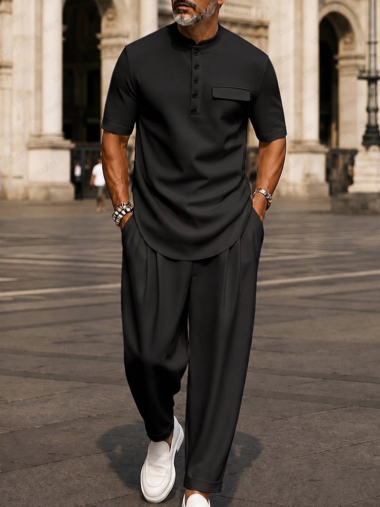 Heren Slim Fit Set – Casual, Geschikt voor Dagelijks Gebruik, Met Korte Mouwen