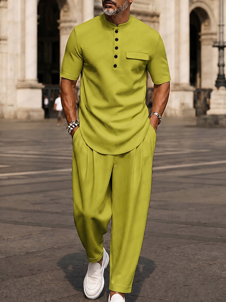 Heren Slim Fit Set – Casual, Geschikt voor Dagelijks Gebruik, Met Korte Mouwen