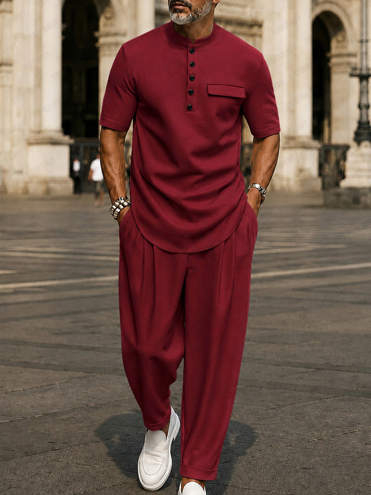 Heren Slim Fit Set – Casual, Geschikt voor Dagelijks Gebruik, Met Korte Mouwen
