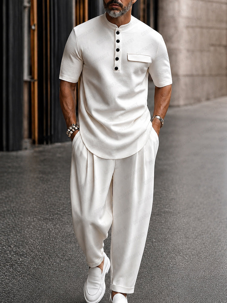 Heren Slim Fit Set – Casual, Geschikt voor Dagelijks Gebruik, Met Korte Mouwen
