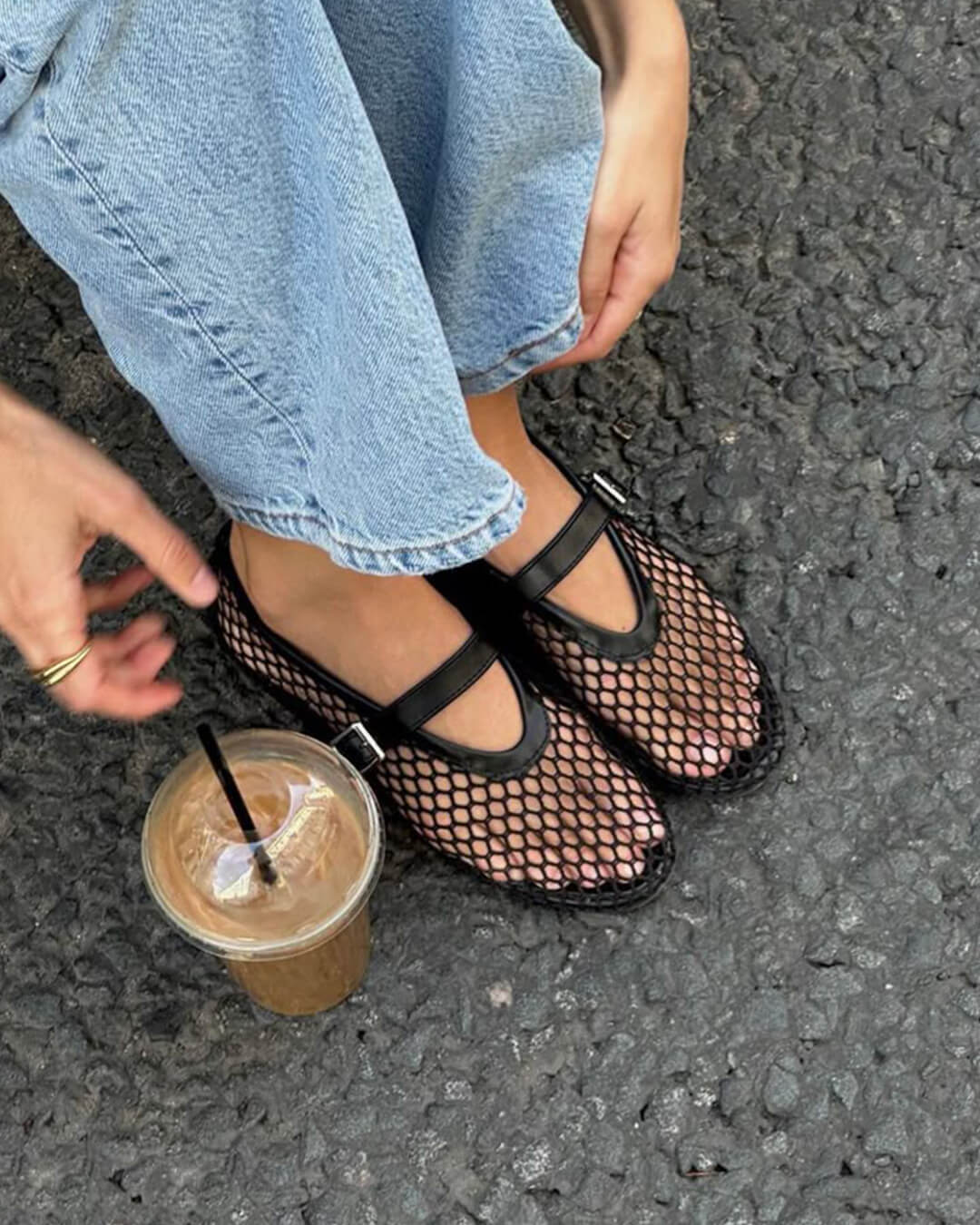Juliette Mesh Ballerina's | Dames ballerina's met ademend mesh en leren details