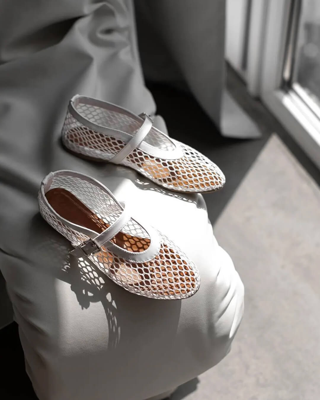 Juliette Mesh Ballerina's | Dames ballerina's met ademend mesh en leren details