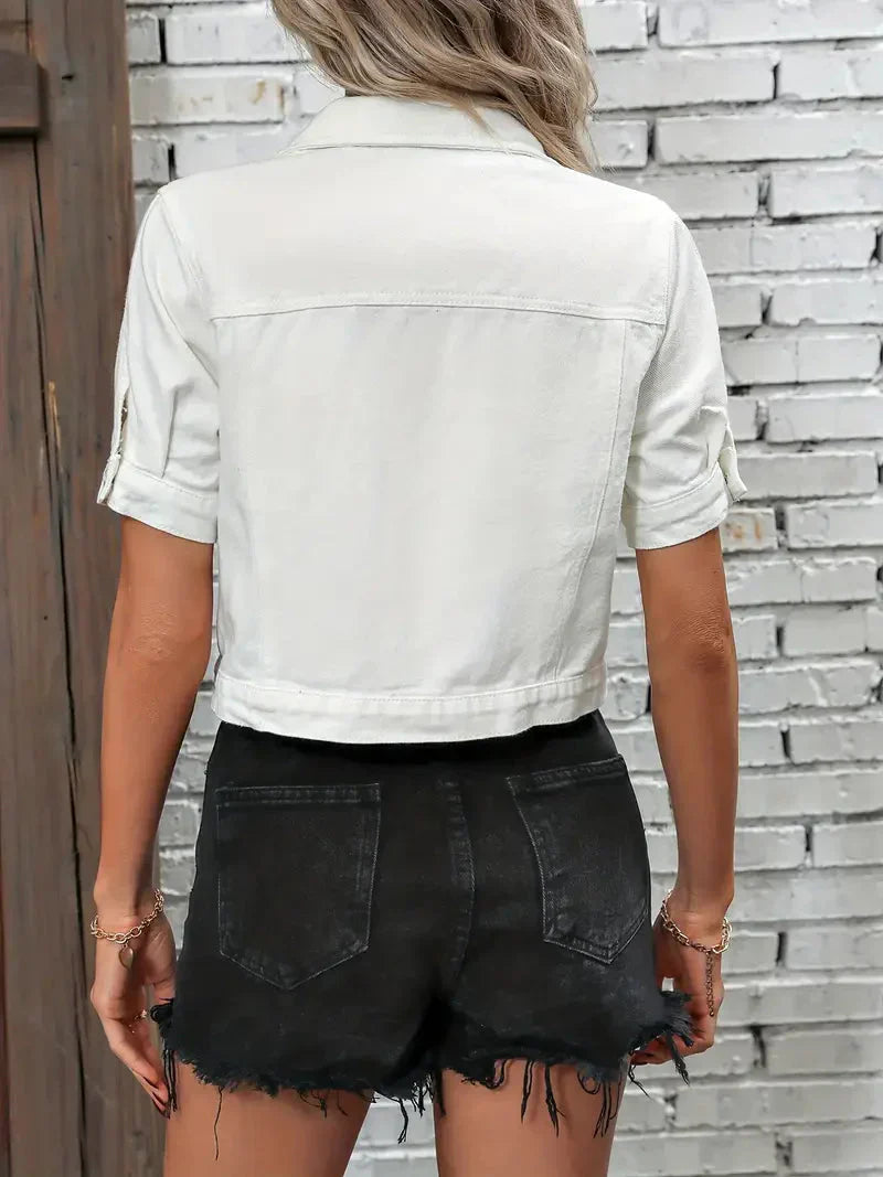 Colette | Dames Denim Jack – Kort Model, Korte Mouwen, Relaxte Fit