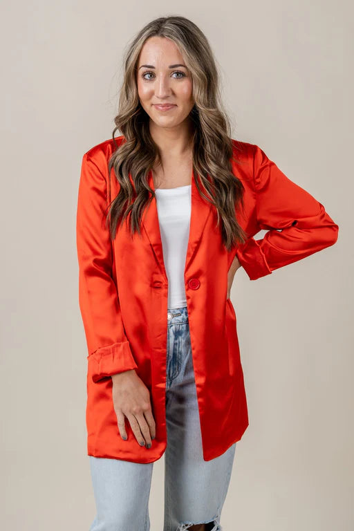 Satijnen oranje blazer