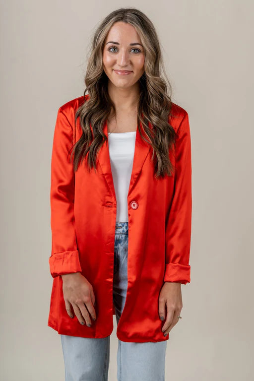 Satijnen oranje blazer