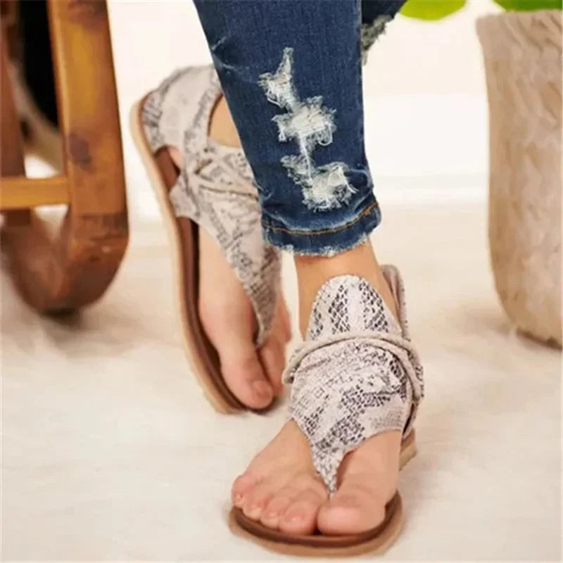 Abeline | Dames Sandalen met Slangenprint en Vetersluiting – Stijlvolle Zomerschoenen met Comfort