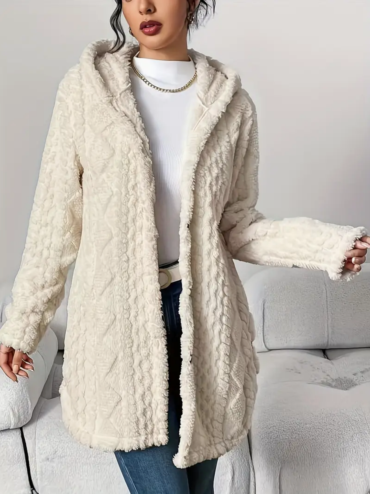 Gebreid Vest met Capuchon | Dames vest van zacht teddy-materiaal