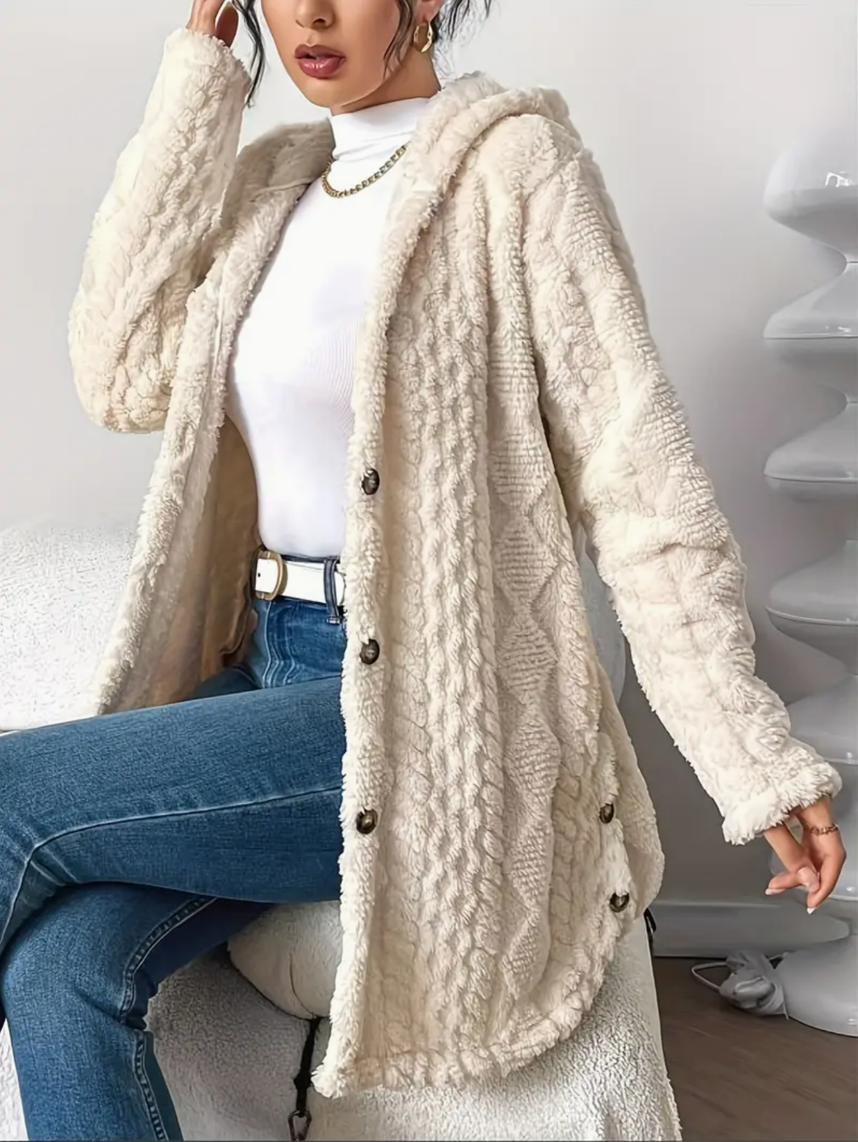 Gebreid Vest met Capuchon | Dames vest van zacht teddy-materiaal