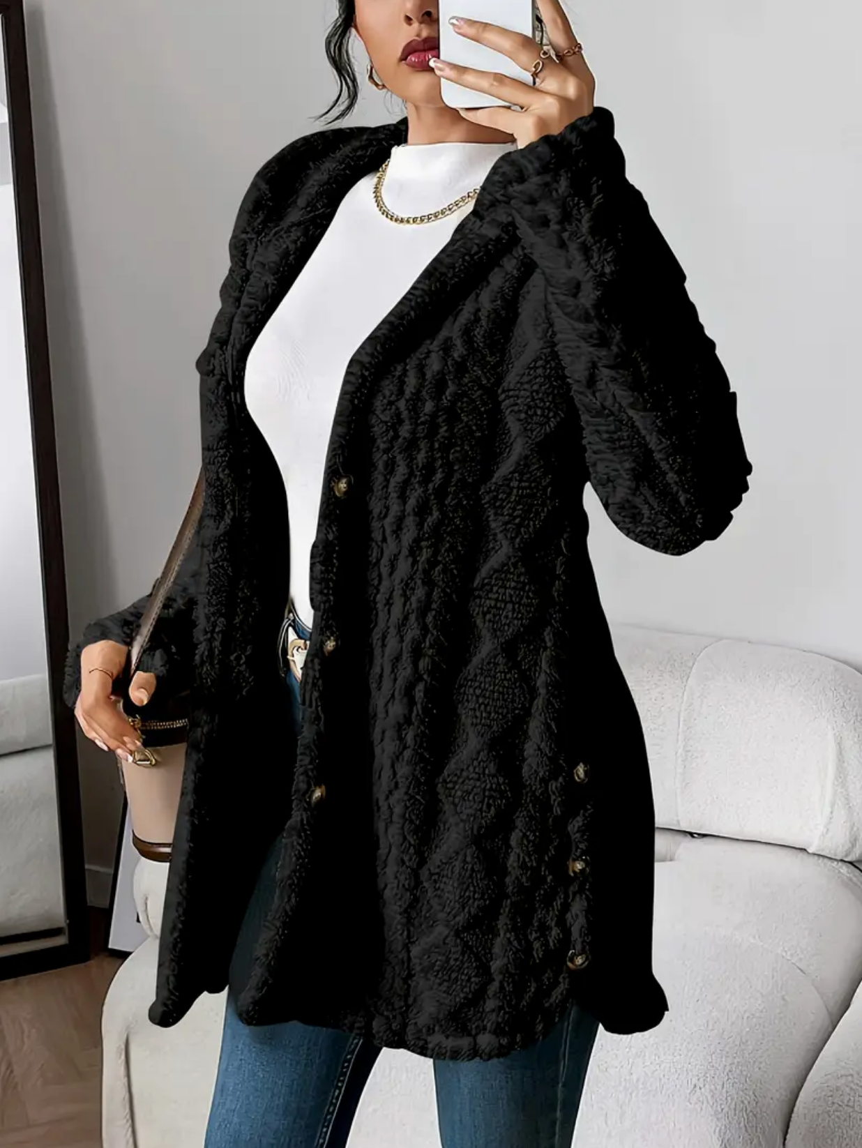 Gebreid Vest met Capuchon | Dames vest van zacht teddy-materiaal