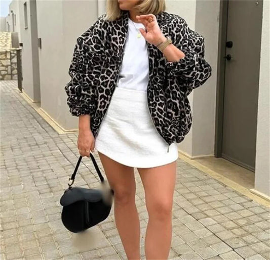 Seline | Bomber Jas Met Luipaard Print