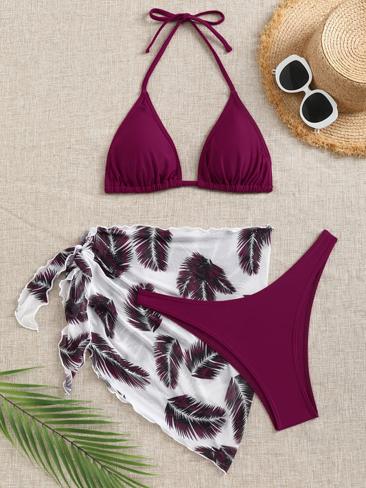 Bikini Set met Tropische Sarong en Strikdetails