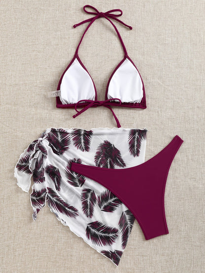 Bikini Set met Tropische Sarong en Strikdetails