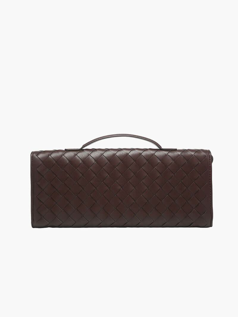 Dames handtas met geweven design en gouden knoopsluiting – compact & elegant