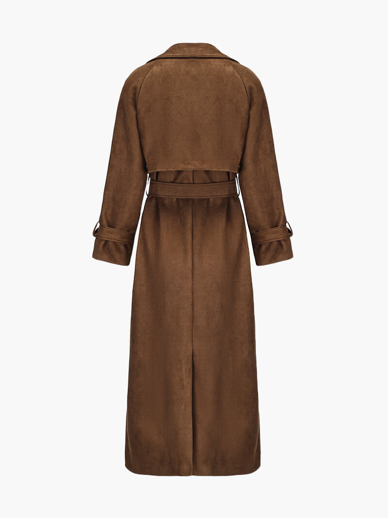 Nadine Royale trenchcoat | Dames trench van faux suède met ceintuur en dubbele knopen
