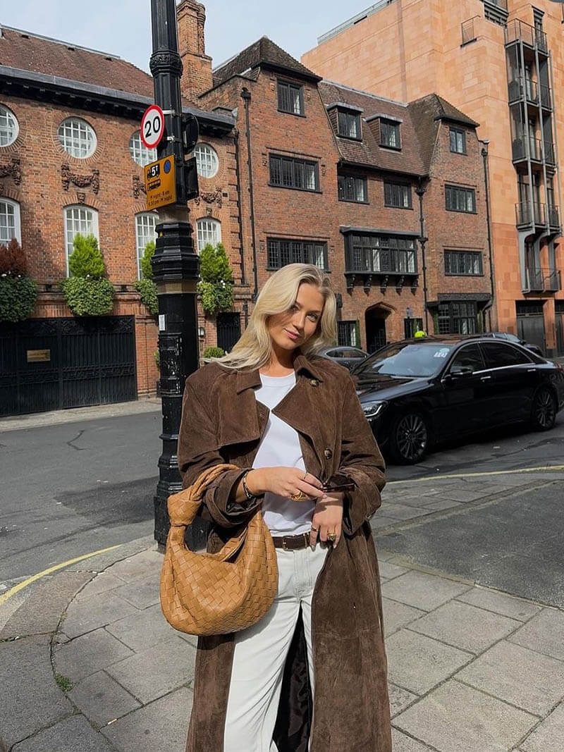 Nadine Royale trenchcoat | Dames trench van faux suède met ceintuur en dubbele knopen