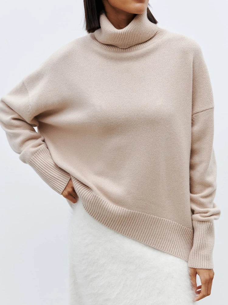 Dames Oversized Coltrui – Merinowolmix, Effen Beige, Casual Vintage Look