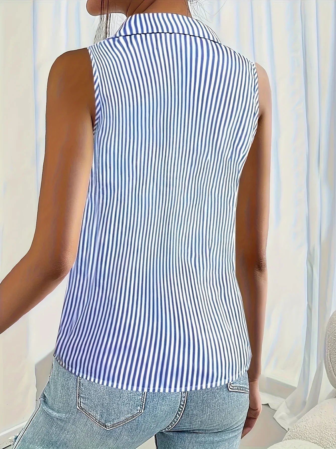 Dames Mouwloze Blouse – Met Kraag en Knopen, Geschikt voor Casual en Werkgebruik