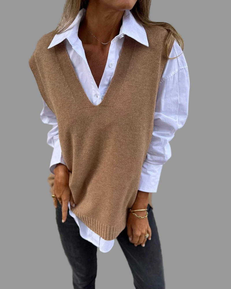 Dames Zachte Gebreide Vest – Tijdloze V-hals, Effen Kleur, Casual Damesmode voor Herfst en Winter