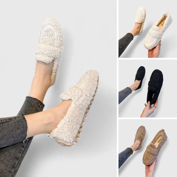 Dames Luxe Lamswollen Mocassins – Zwart, Warm en Comfortabel voor Herfst en Winter