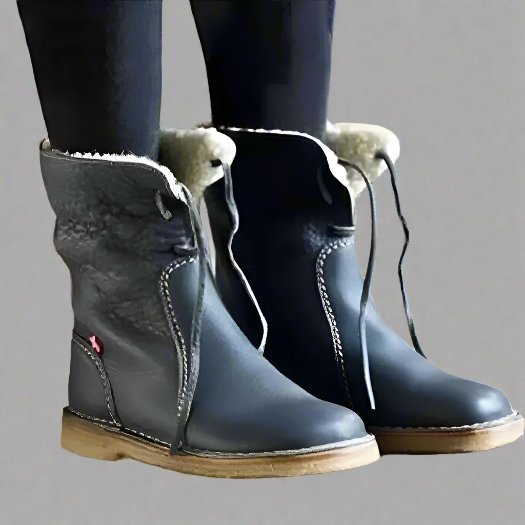 Dames Waterdichte Winterlaarzen – Zwart Leer, Warm en Comfortabel voor Koude Weersomstandigheden
