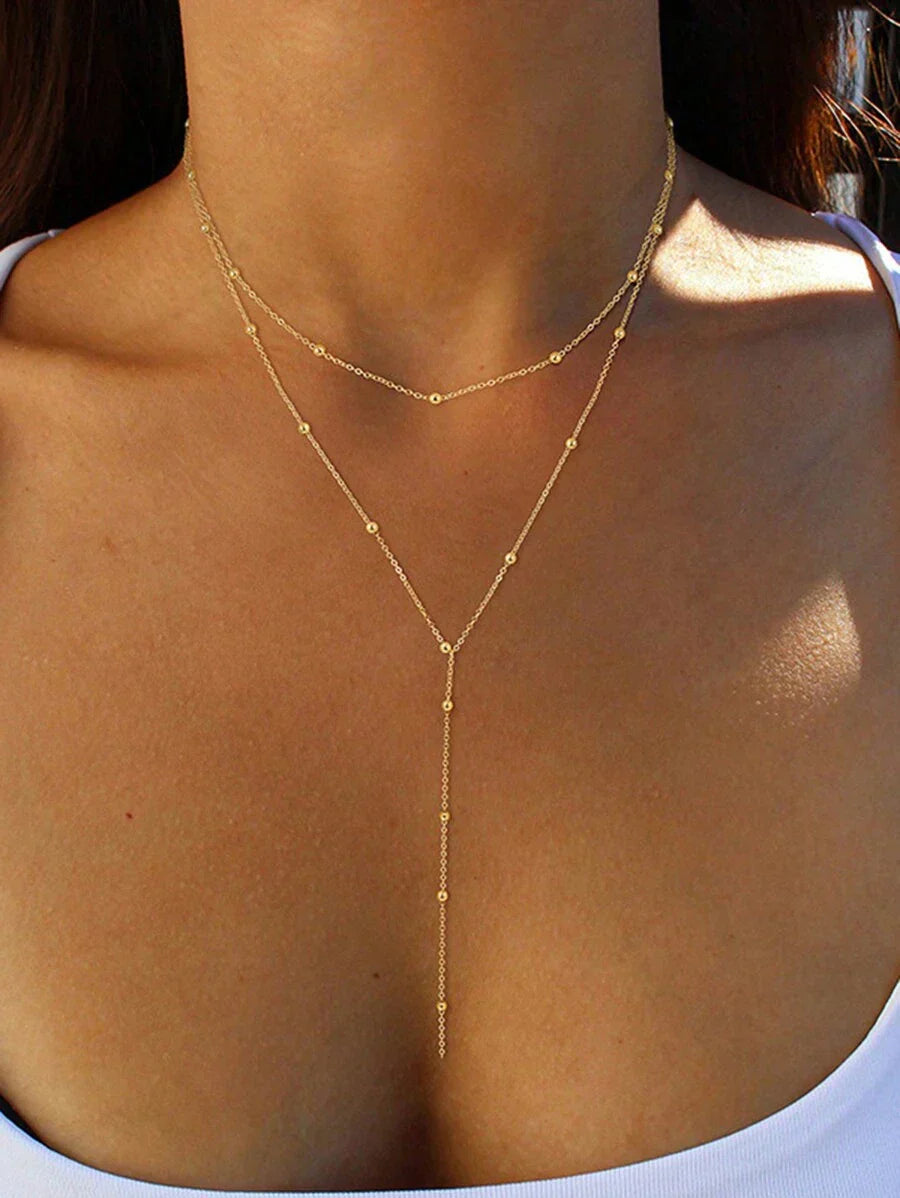 Y-halsketting | Gelaagde damesketting met 3 lagen en tijdloos design