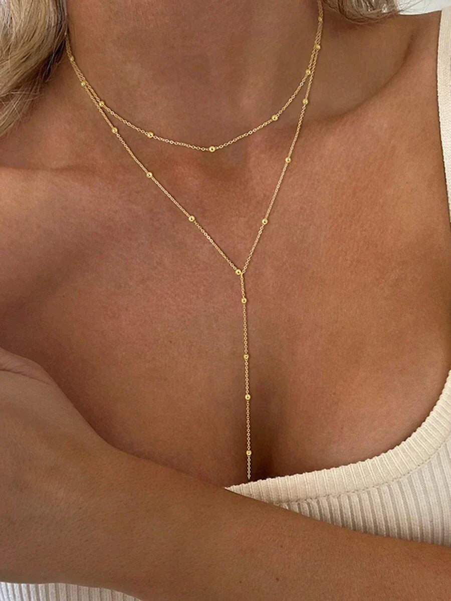 Y-halsketting | Gelaagde damesketting met 3 lagen en tijdloos design