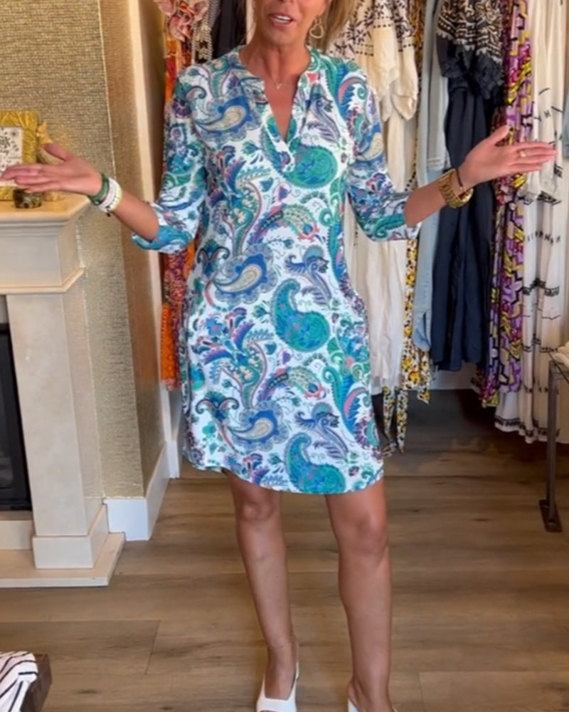 Elina | Paisley Print V-Hals Jurk – Elegante A-lijn