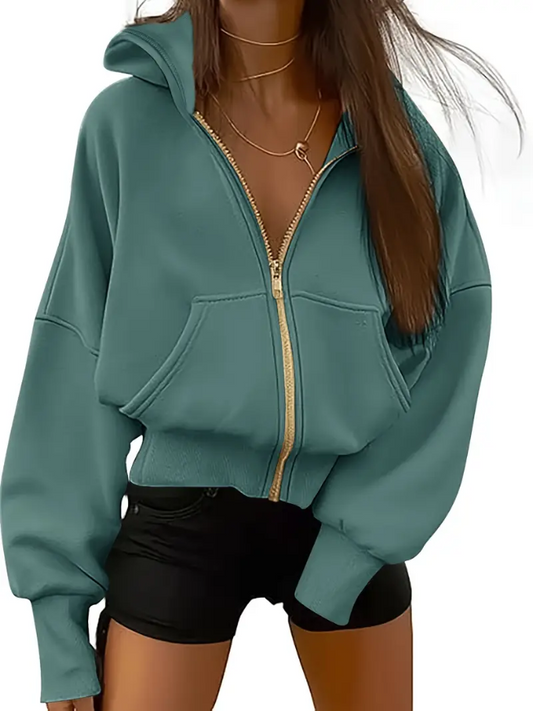 Adele - Scharlakenrode Cropped Katoenen Hoodie Met Rits