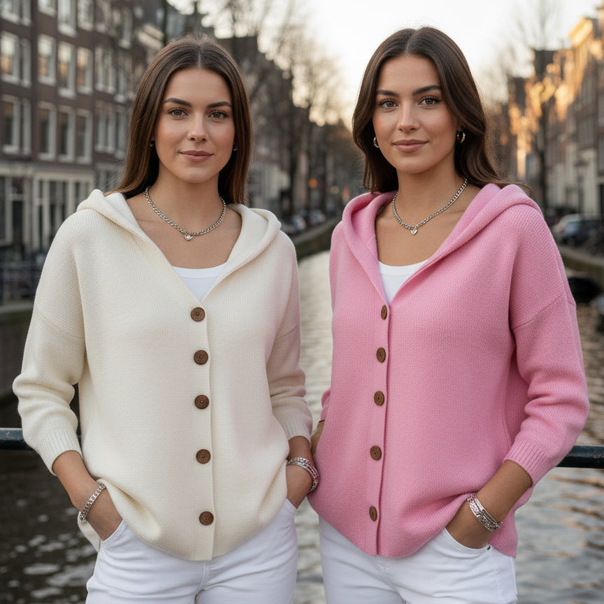 Dames Gebreide Hoodie met Bloemenprint – Zacht Katoen, Casual Sweatshirt voor Herfst en Winter