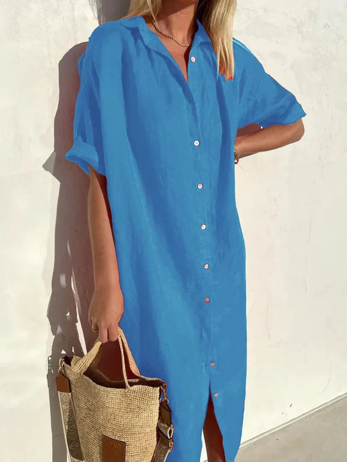 Dames Jurk – Losvallende casual jurk met brede mouwen en knoopdetails - Berlin