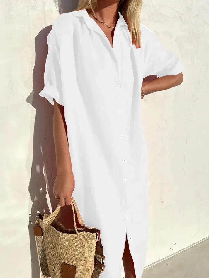 Dames Jurk – Losvallende casual jurk met brede mouwen en knoopdetails - Berlin
