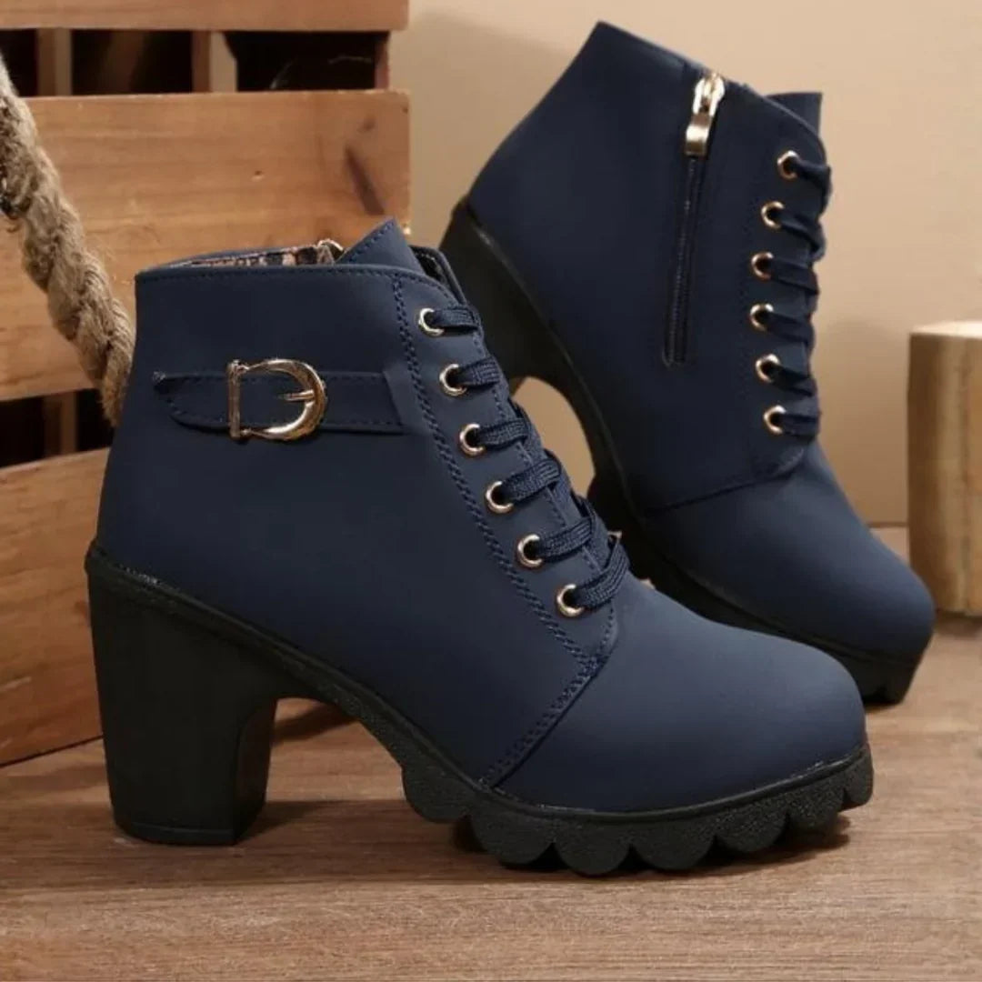 Dames Veterlaarzen met Blokhak en Gespdetail