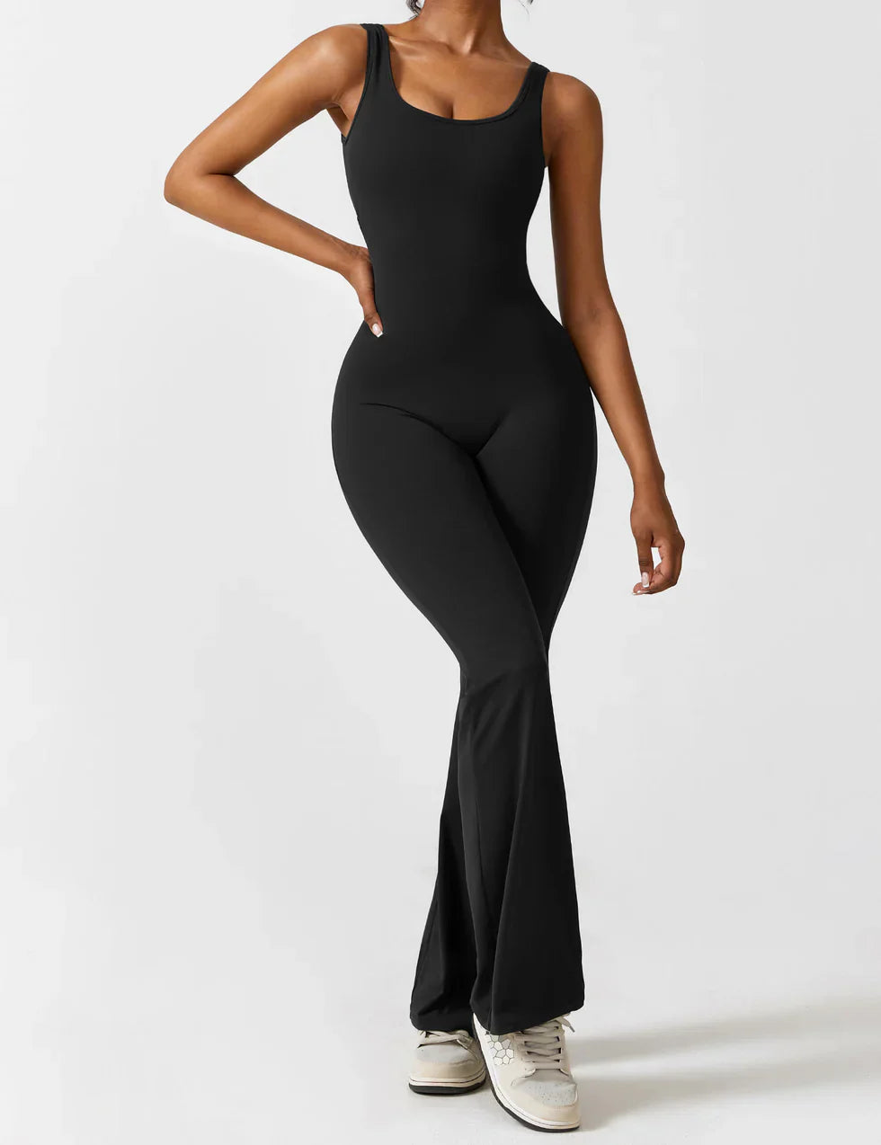Flared Scrunched V-Back Jumpsuit voor Dames