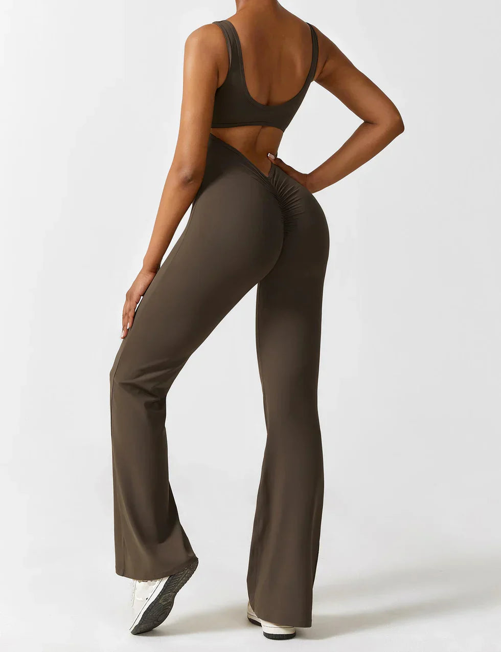 Flared Scrunched V-Back Jumpsuit voor Dames