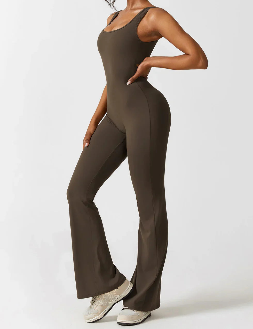 Flared Scrunched V-Back Jumpsuit voor Dames
