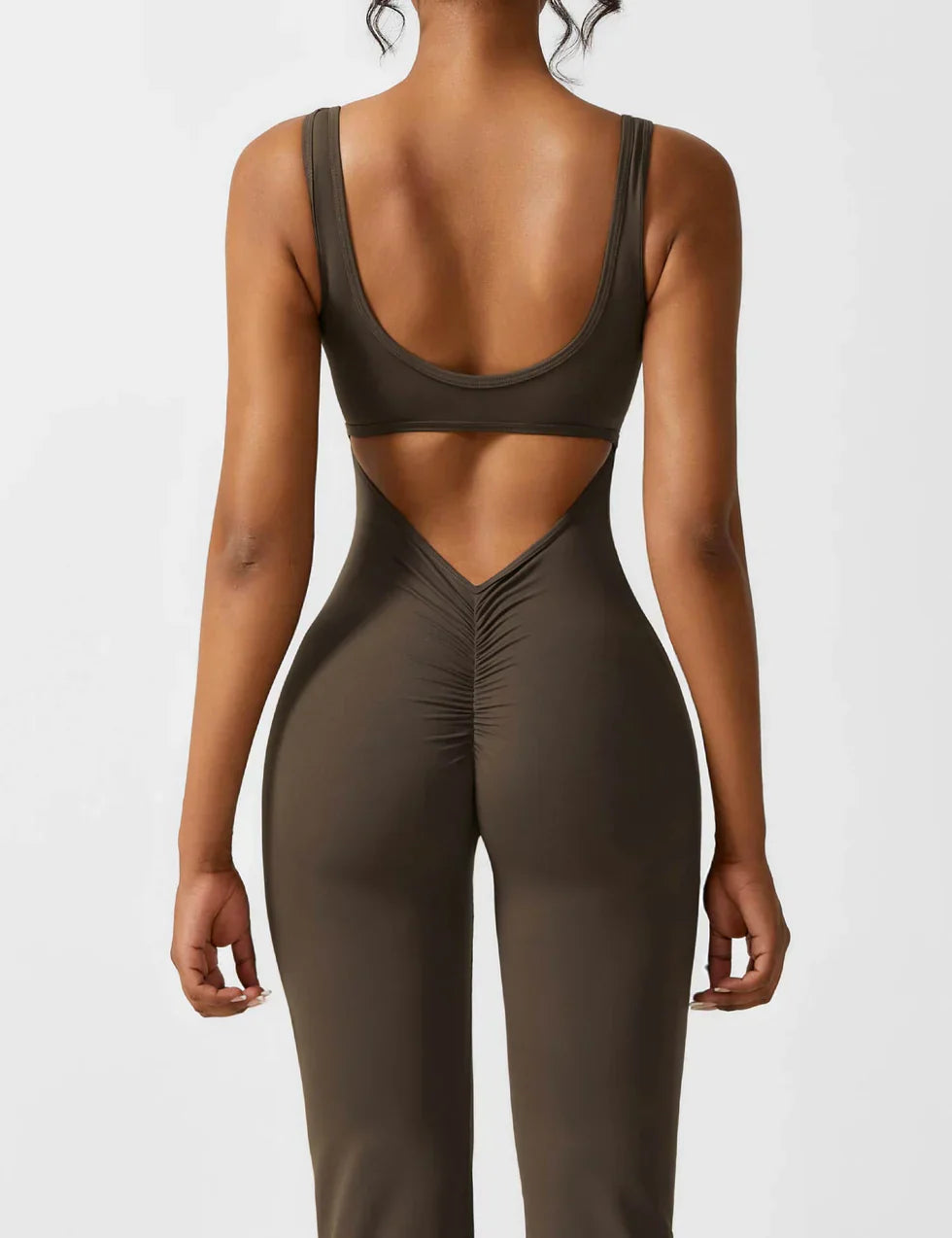 Flared Scrunched V-Back Jumpsuit voor Dames