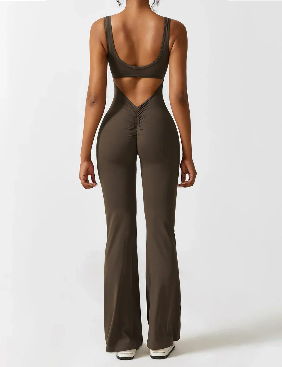 Flared Scrunched V-Back Jumpsuit voor Dames